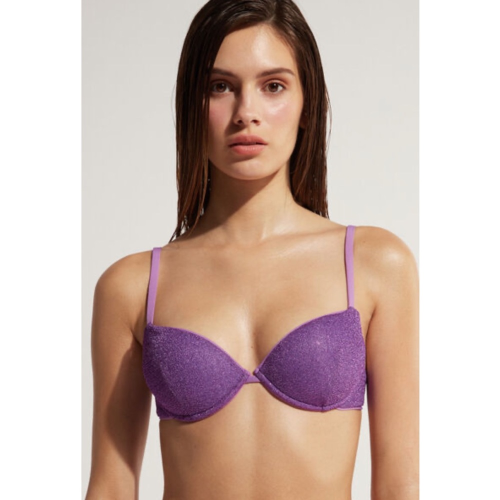 Purple Shimmery Push-Up Bikini Top - Women Swim